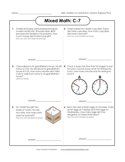 Subtraction - Mixed Math: C7 (Printable PDF Worksheet)
