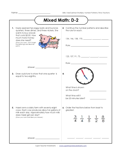 Mixed Math (Level D: Grade 4) - Mixed Math: D2 (Printable PDF Worksheet)
