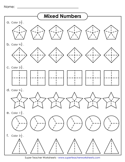 Mixed Numbers (Basic Concept) - Mixed Numbers 2 (Printable PDF Worksheet)