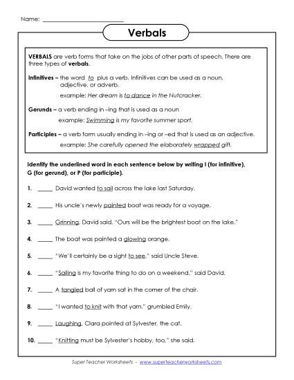 Mixed Verbals - Mixed Verbals (Printable PDF Worksheet)