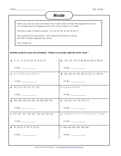 Basic Level - Mode (Printable PDF Worksheet)