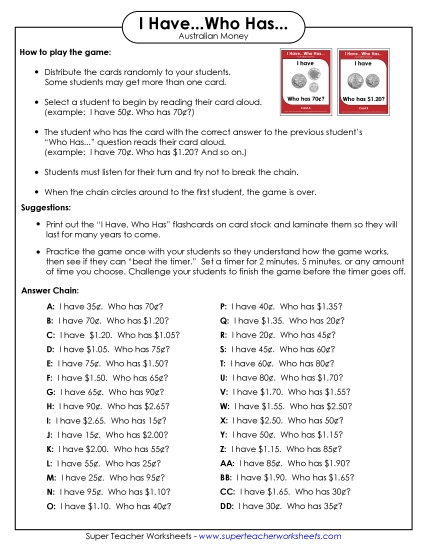 Math - Money (Australian) (Printable PDF Worksheet)