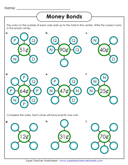 Money Bond Worksheets - Money Bonds 1 (Printable PDF Worksheet)