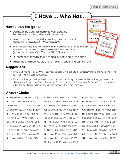 Math - Money (Canada) (Printable PDF Worksheet)