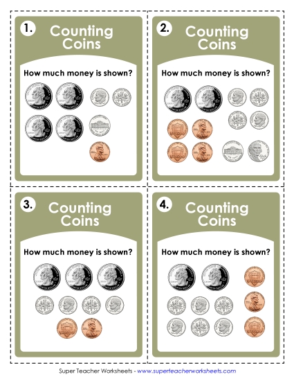 Money: Counting Coins (USA) (Intermediate Level) (Printable PDF Worksheet)