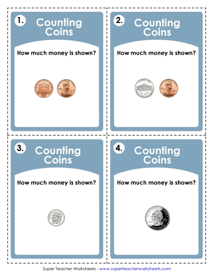 Money: Counting Coins (USA) (Very Basic Level) (Printable PDF Worksheet)