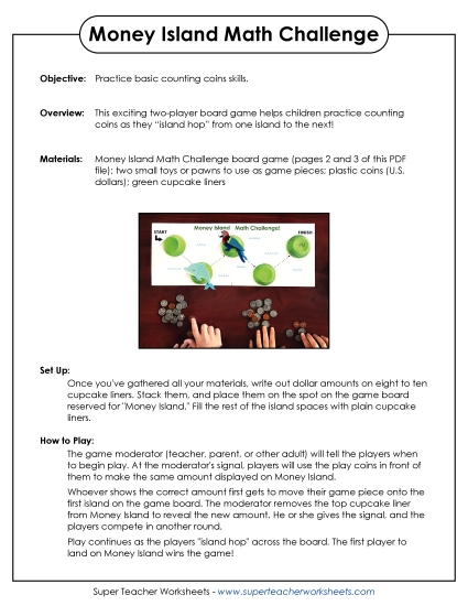 Games, Puzzles, Task Cards - Money Island Board Game (Printable PDF Worksheet)