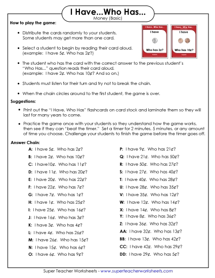 Math - Money (USA - Very Basic) (Printable PDF Worksheet)