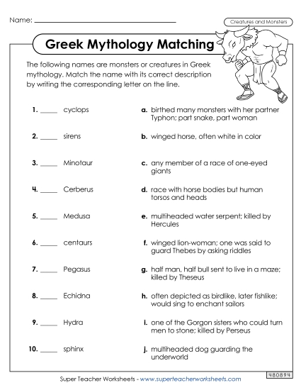 Worksheets - Monsters & Creatures Letter Matching (Printable PDF Worksheet)