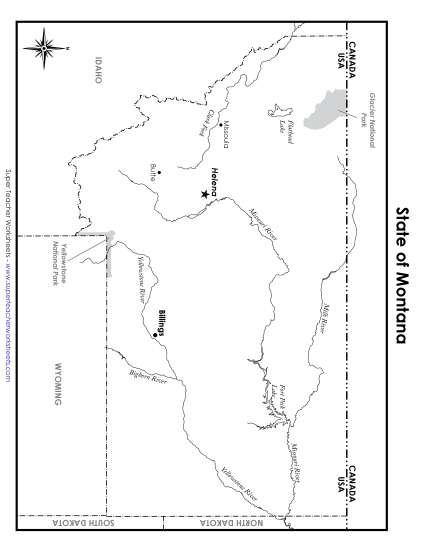 Maps - Montana Map (Labeled) (Printable PDF Worksheet)