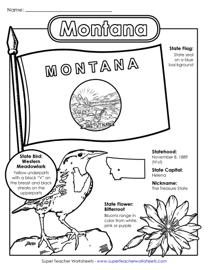 Symbols - Montana State Symbols Coloring Page (Printable PDF Worksheet)