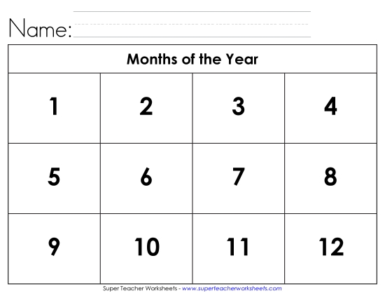 Calendars (Basic) - Months Cut-and-Glue (No Pictures) (Printable PDF Worksheet)