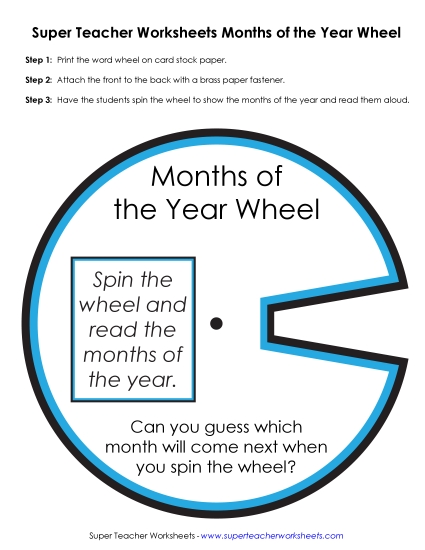 Calendars (Basic) - Months Word Wheel (Printable PDF Worksheet)