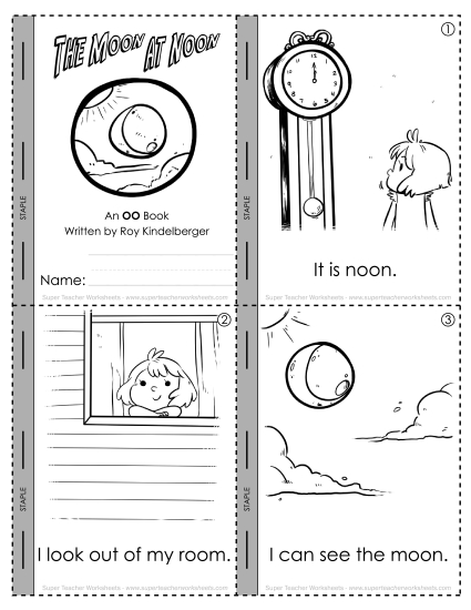 Vowel Digraphs - Moon at Noon (oo Sound) (Printable PDF Worksheet)