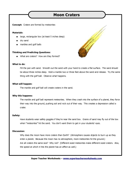 Moon Phases - Moon Crater Science Activity (Printable PDF Worksheet)