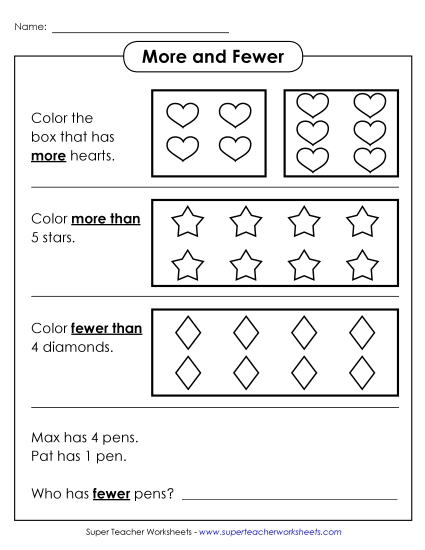 More & Fewer - More and Fewer (with Word Problem) (Printable PDF Worksheet)