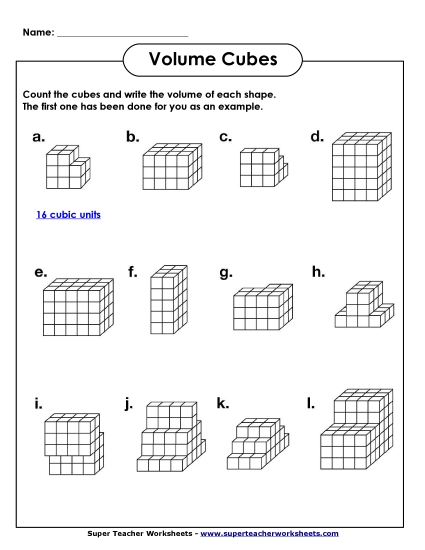 Volume Cubes Intermediate - More Volume Cubes - Intermediate (Printable PDF Worksheet)