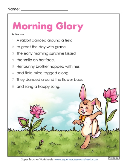 3rd Grade Poems - Morning Glory (Printable PDF Worksheet)