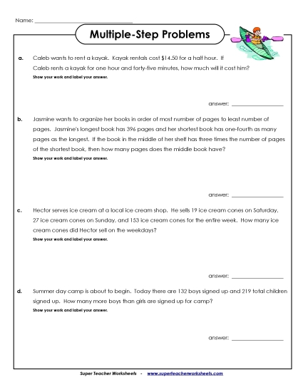 Advanced (Grades 4 - 5) - Multiple Step, Advanced #4 (Printable PDF Worksheet)