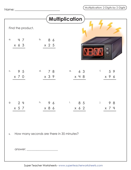 2-Digit Times 2-Digit Worksheets - Multiplication 2-digit by 2-digit (Printable PDF Worksheet)