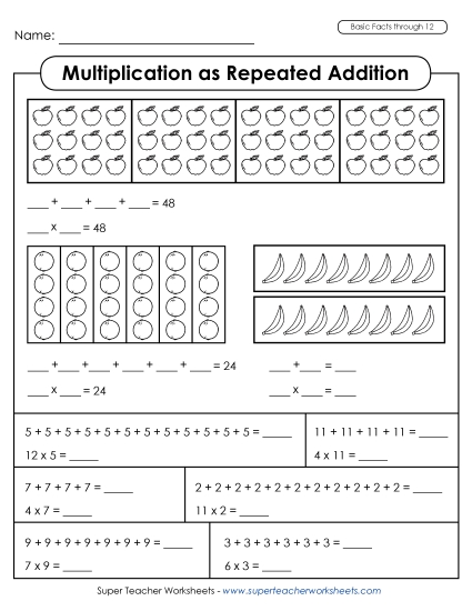 Repeated Addition - Multiplication as Repeated Addition (Printable PDF Worksheet)