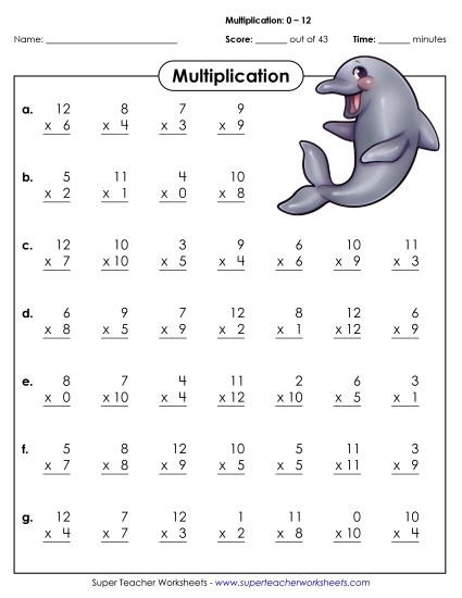 Multiplication Drills - Multiplication Basic Facts #2 Factors 0 through 12 (Printable PDF Worksheet)