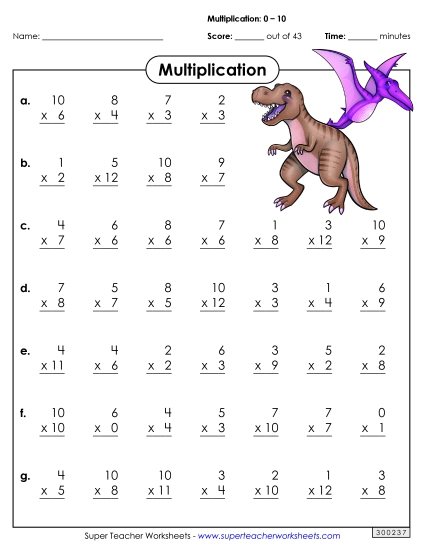 Multiplication Drills - Multiplication Basic Facts #3 (Printable PDF Worksheet)