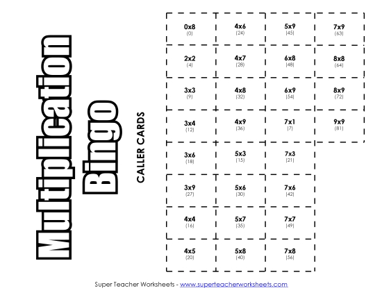 All Facts 0s through 9s - Multiplication Bingo (Printable PDF Worksheet)