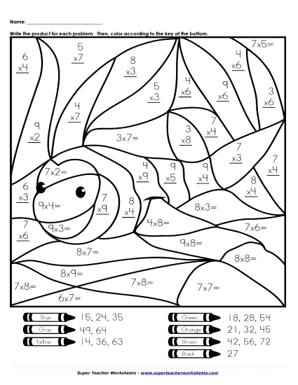 Multiplication - Multiplication: Clownfish (0-9) (Printable PDF Worksheet)
