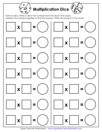 Worksheets and Games - Multiplication Dice Game (1 Player) (Printable PDF Worksheet)