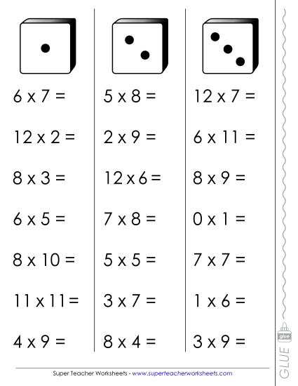 Worksheets, Games, & Task Cards - Multiplication Fluency Dice Game (0-12) (Printable PDF Worksheet)