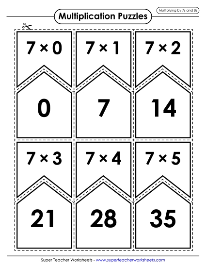 Multiplication by 8s Only - Multiplication Puzzle Match (7s and 8s Only) (Printable PDF Worksheet)