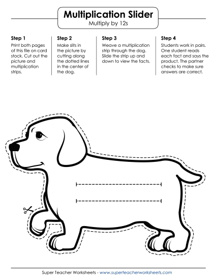 Multiplication by 12s Only - Multiplication Slider: 12s (Dog) (Printable PDF Worksheet)