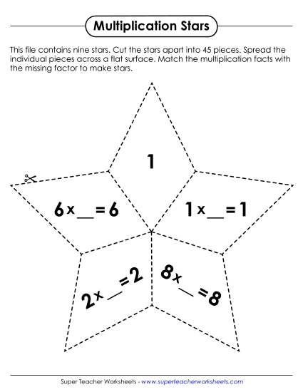 Worksheets and Games - Multiplication Star Puzzles (Printable PDF Worksheet)