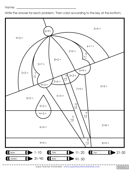 Multiplication - Multiplication: Summer Scenes 1 (1-10) (Printable PDF Worksheet)