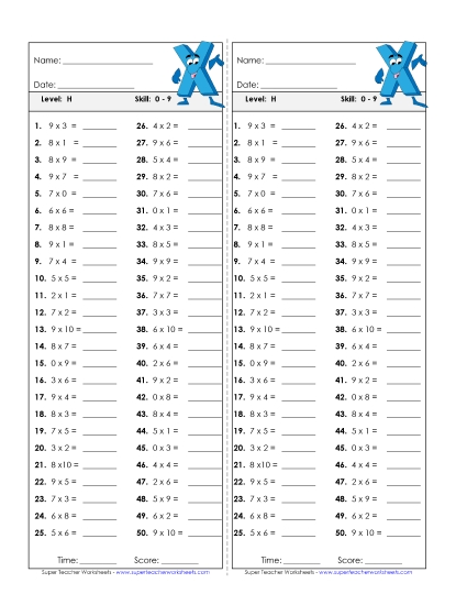 Timed Quizzes - Multiplication Timed Quiz 0 - 9 (Printable PDF Worksheet)