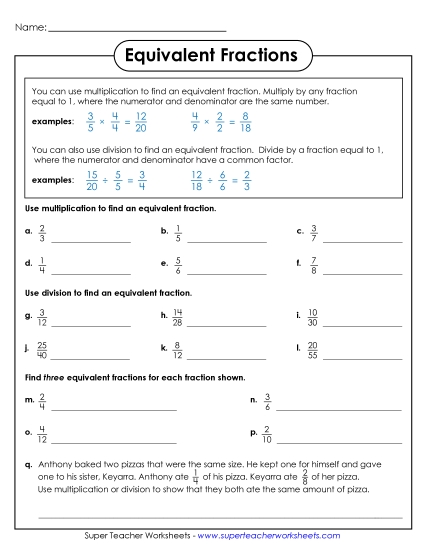 Equivalent Fractions - Multiplying & Dividing to Find Equivalent Fractions (Printable PDF Worksheet)
