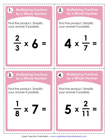 Multiplying Fractions by Whole Numbers (Printable PDF Worksheet)