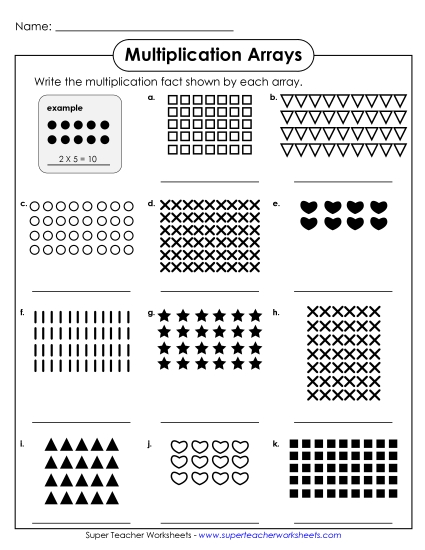 Multiplication Arrays - Multiplying With Arrays (Printable PDF Worksheet)