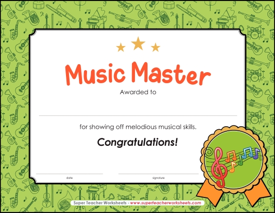 Music Awards - Music Master Award (Printable PDF Worksheet)