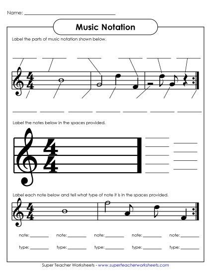 Music Notes & Symbols - Music Notation - Label (Printable PDF Worksheet)