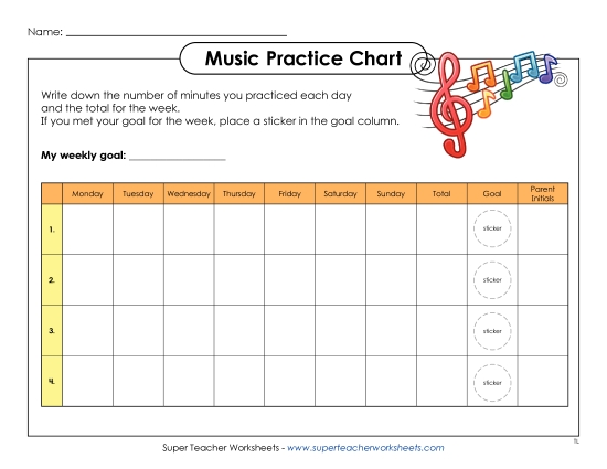 Music Practice Charts - Music Practice 4 (Printable PDF Worksheet)