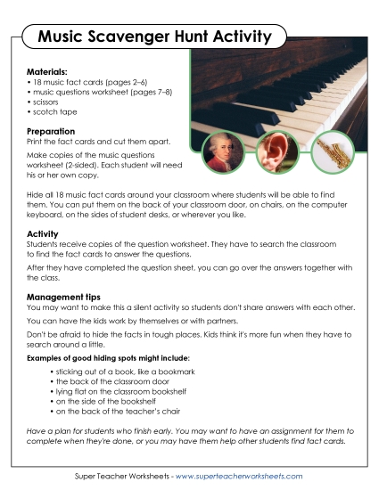 Scavenger Hunts - Music Scavenger Hunt (Printable PDF Worksheet)