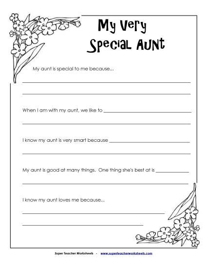 Make Gifts for Aunts - My Aunt is Special (Printable PDF Worksheet)