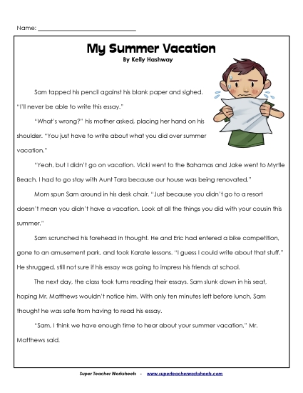 Fiction Stories - My Summer Vacation (Printable PDF Worksheet)