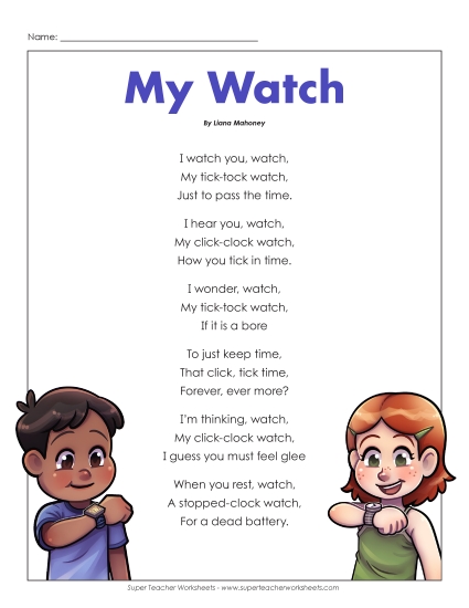 Poems - My Watch (Poem) (Printable PDF Worksheet)