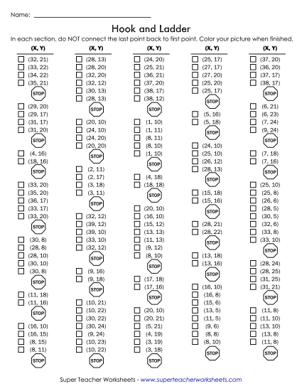 30x40 Grid: Intermediate - Mystery Graph - Firetruck (Printable PDF Worksheet)