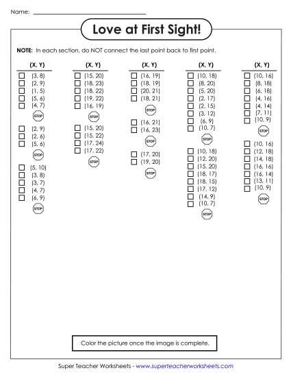 Other Math Worksheets - Mystery Graph - Heart (Printable PDF Worksheet)