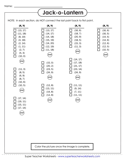 20x25 Grid: Basic - Mystery Graph - Jack-o-Lantern (Easier) (Printable PDF Worksheet)