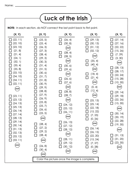 30x40 Grid: Intermediate - Mystery Graph - Leprechaun (Printable PDF Worksheet)